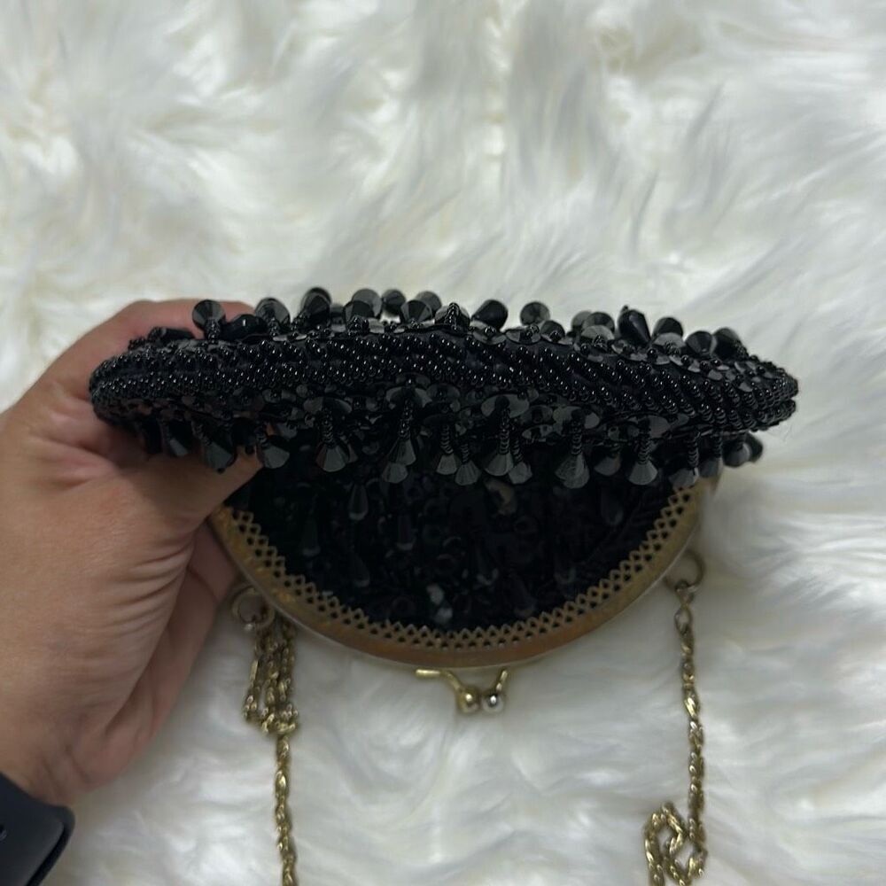Vintage Black Fringe Sequin Purse Clutch Crossbody Evening Bag - Picture 9 of 11